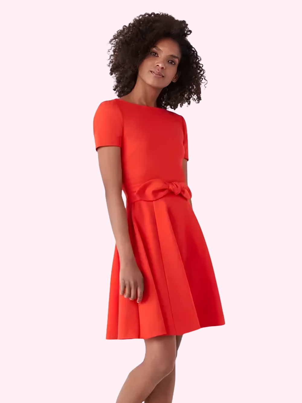 kate spade Bright Poppy Red Short-Sleeve Fit-and-Flare Dress with Waist Bow